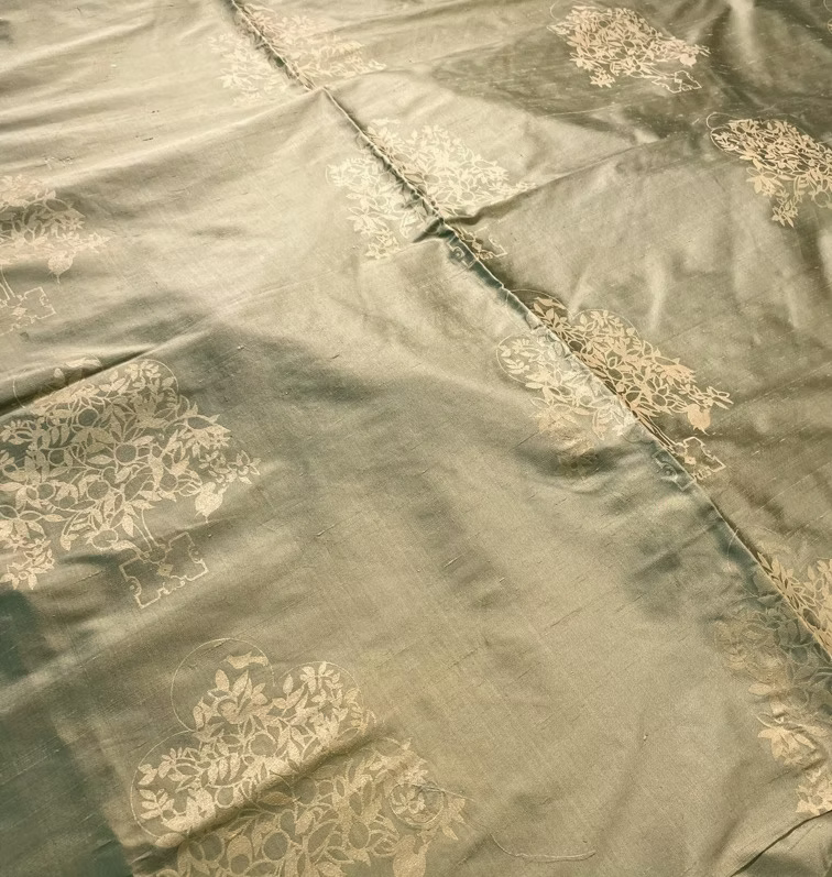 Gold Petite Orange Trees on Bronze Silk Dupioni