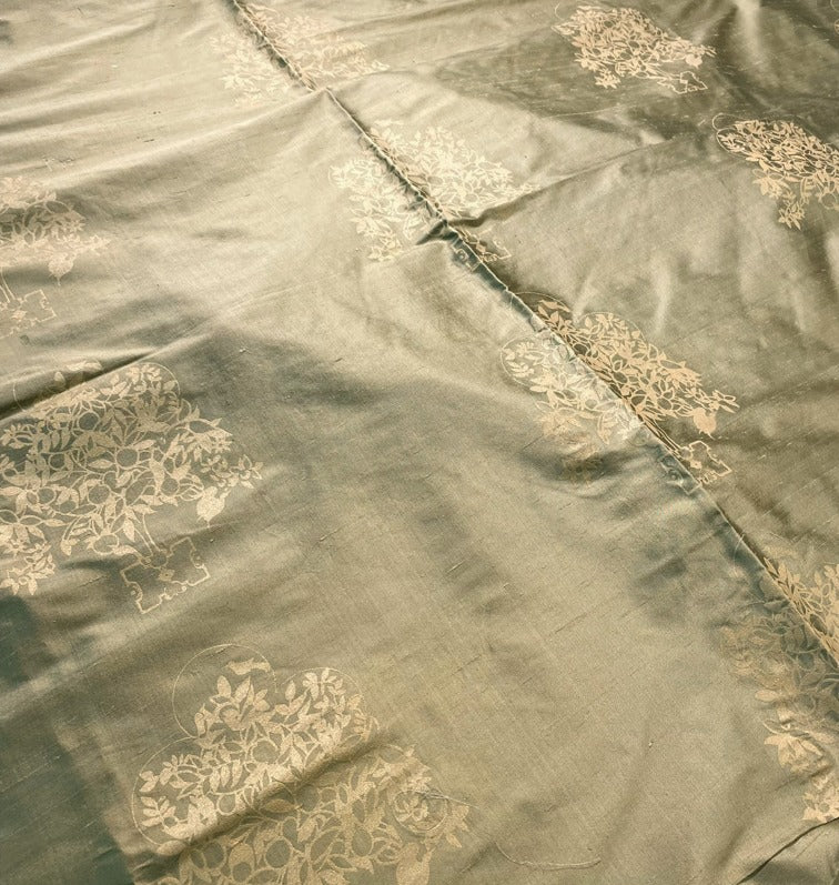 Gold Petite Orange Trees on Bronze Silk Dupioni