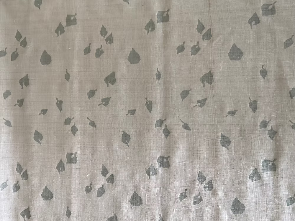 Taupe Leaves on Sand Silk Linen Weave