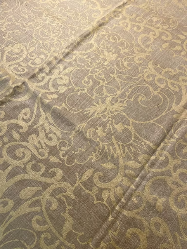 Gold Renaissance Floral on Sand Silk Linen Weave