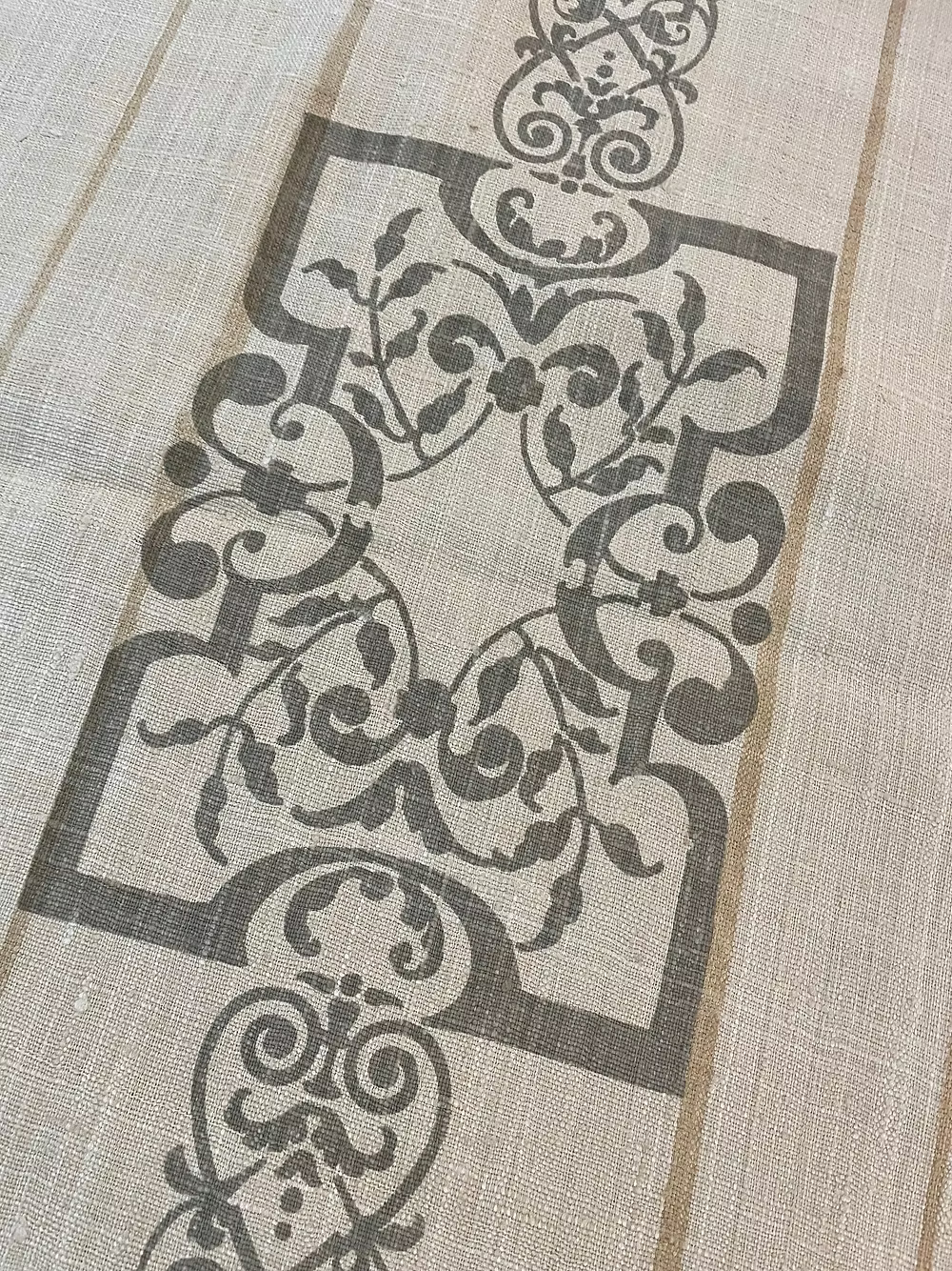 Camel & Taupe Palladian Border on Sand Silk Linen Weave