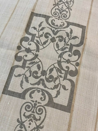 Camel & Taupe Palladian Border on Sand Silk Linen Weave