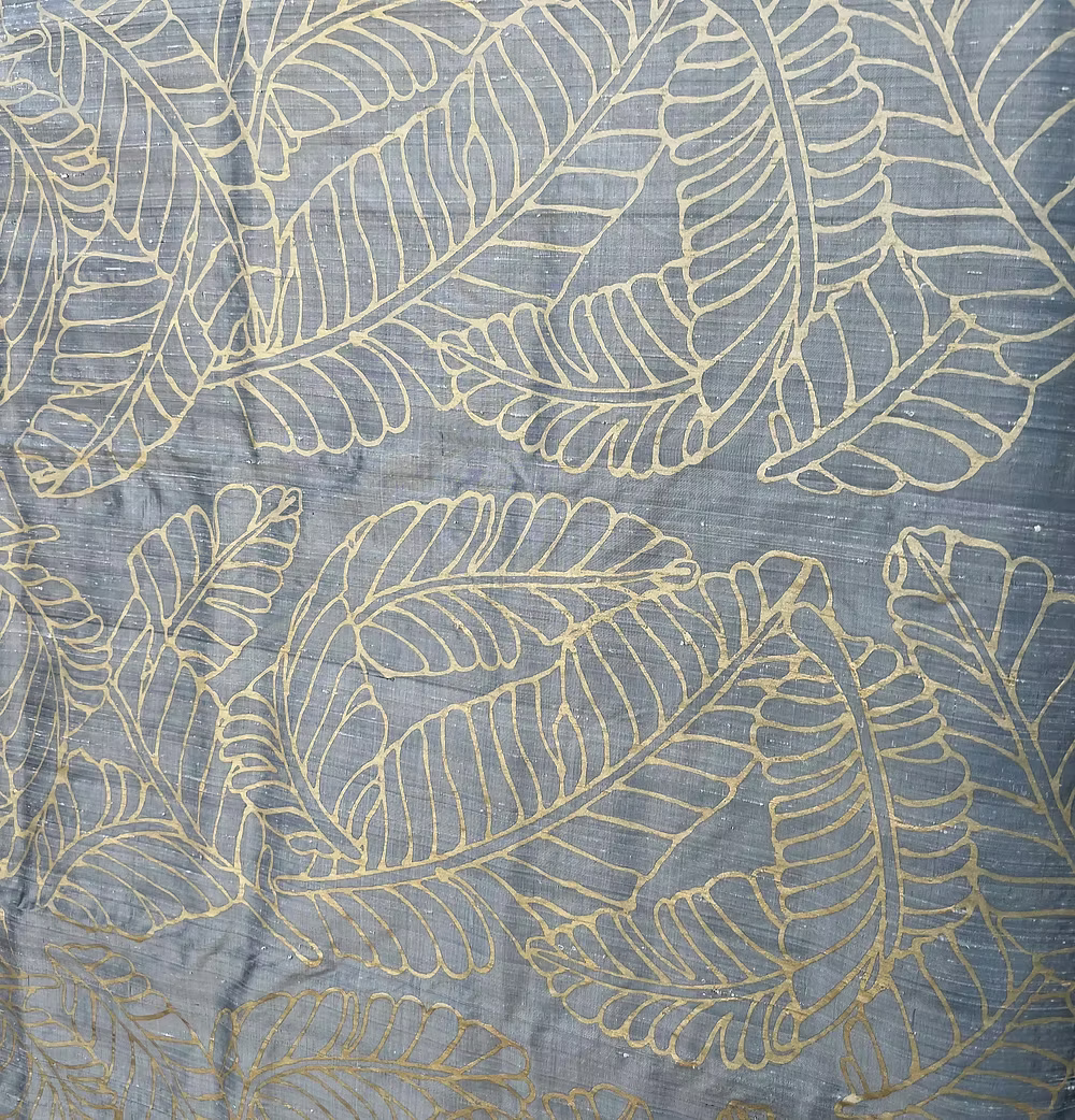 Gold Small Plantains on Olive Silk Dupioni