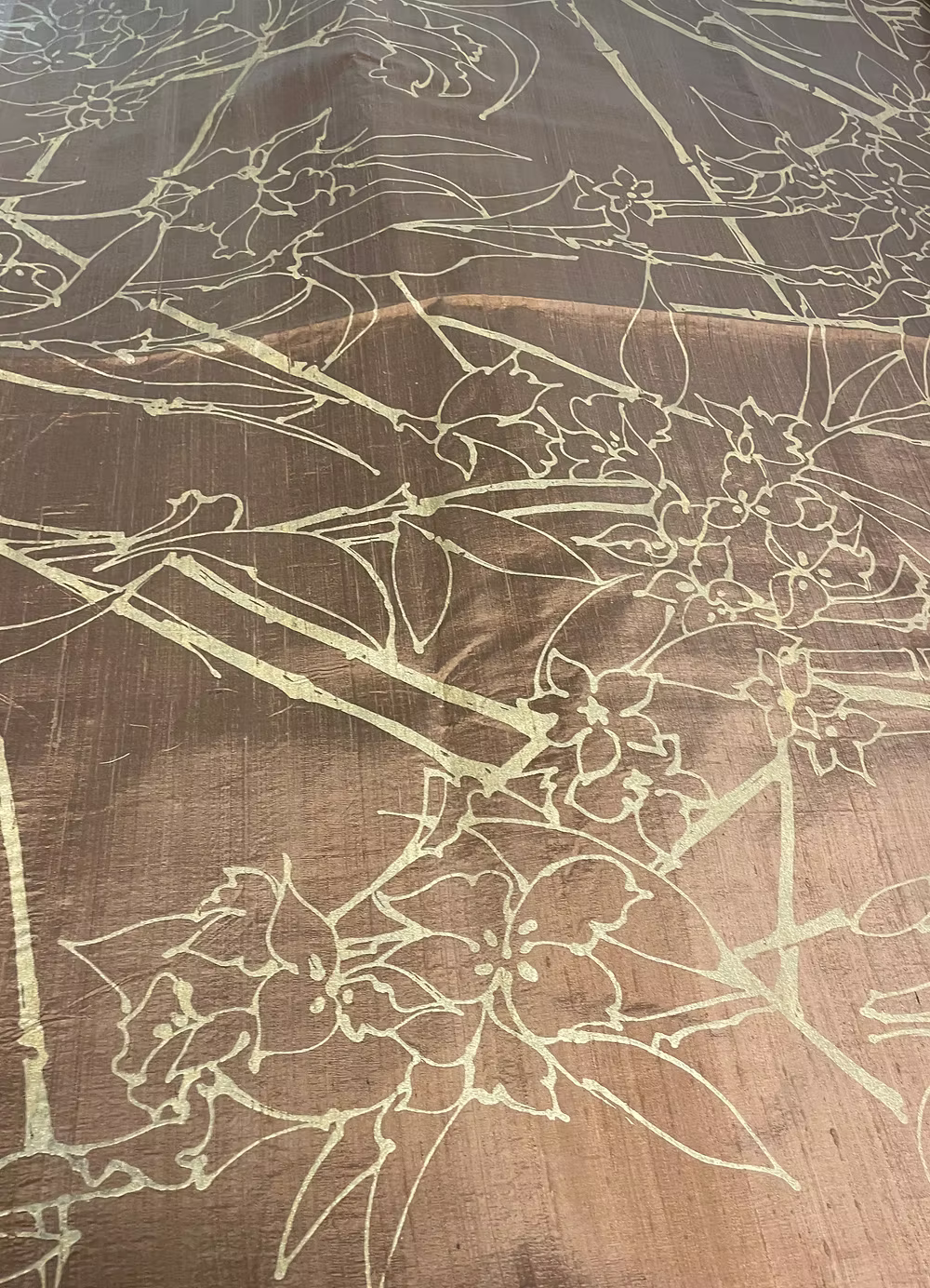 Gold Japonica on Backed Copper Silk Dupioni
