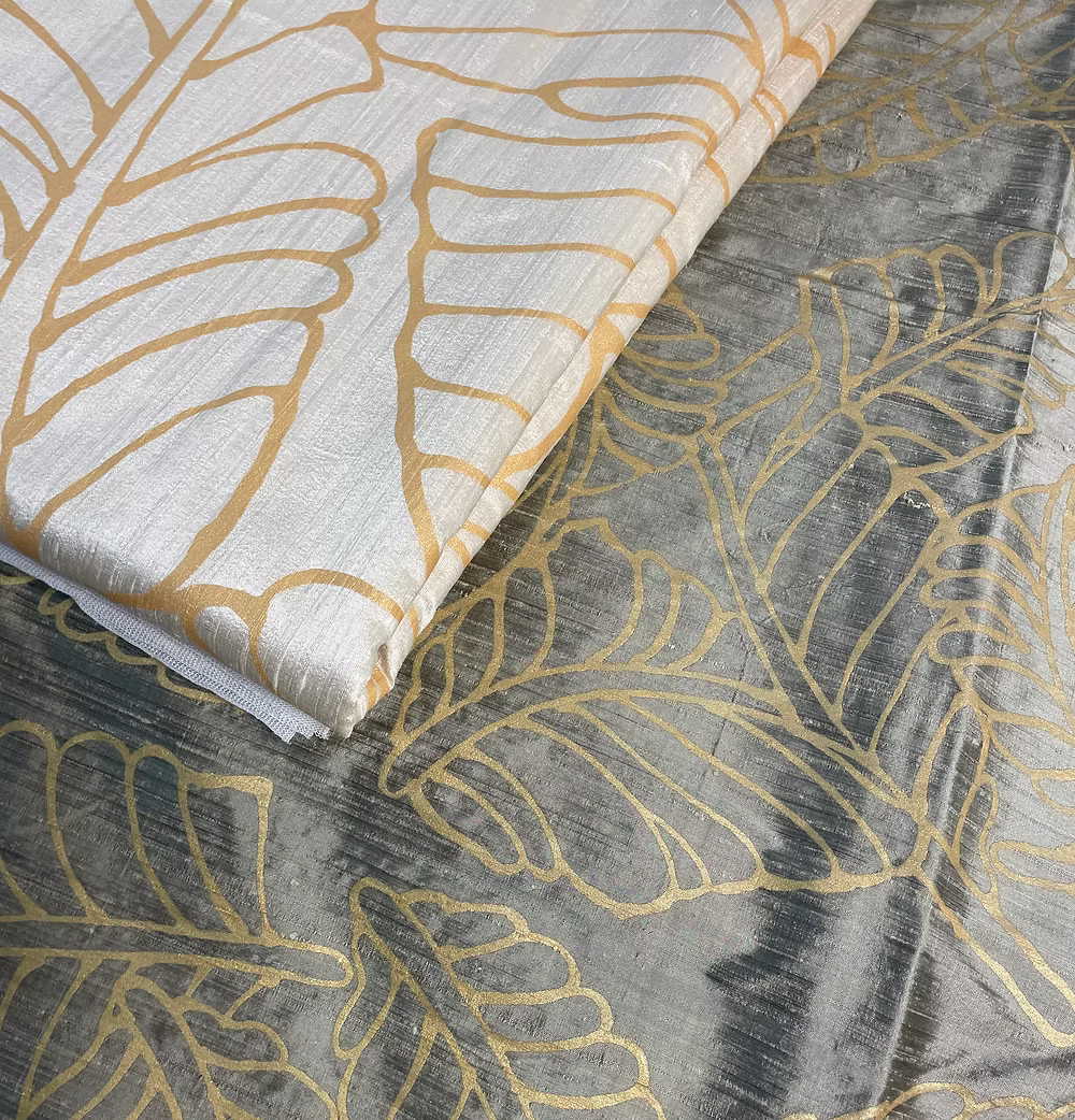 Gold Small Plantains on Olive Silk Dupioni