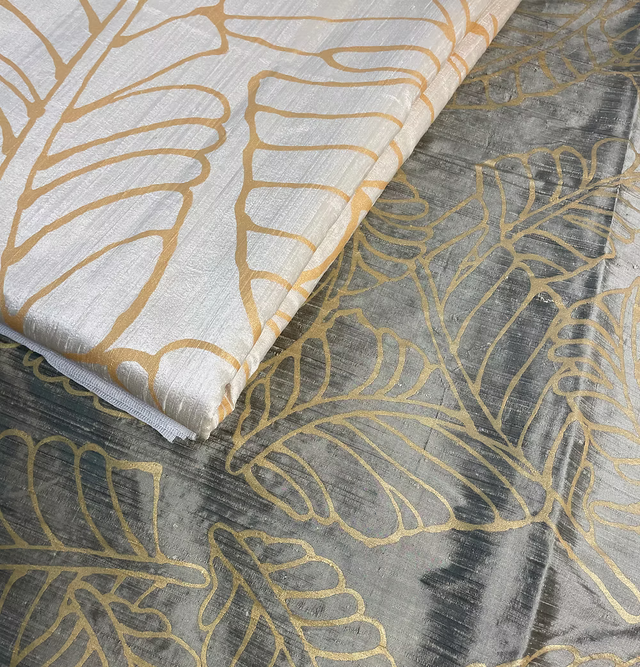 Gold Small Plantains on Olive Silk Dupioni