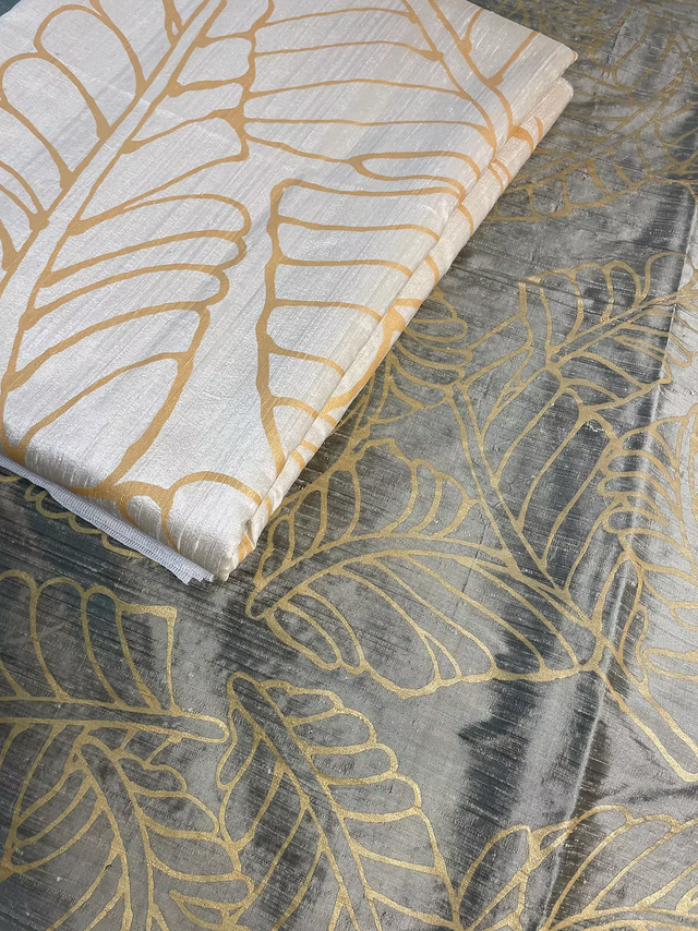 Large Gold Plantains on backed Ivory Silk Dupioni