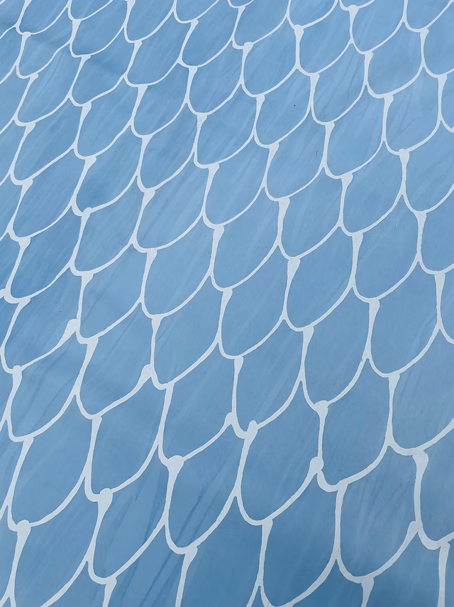 White Scales on French Blue Marbleized Cotton Sateen