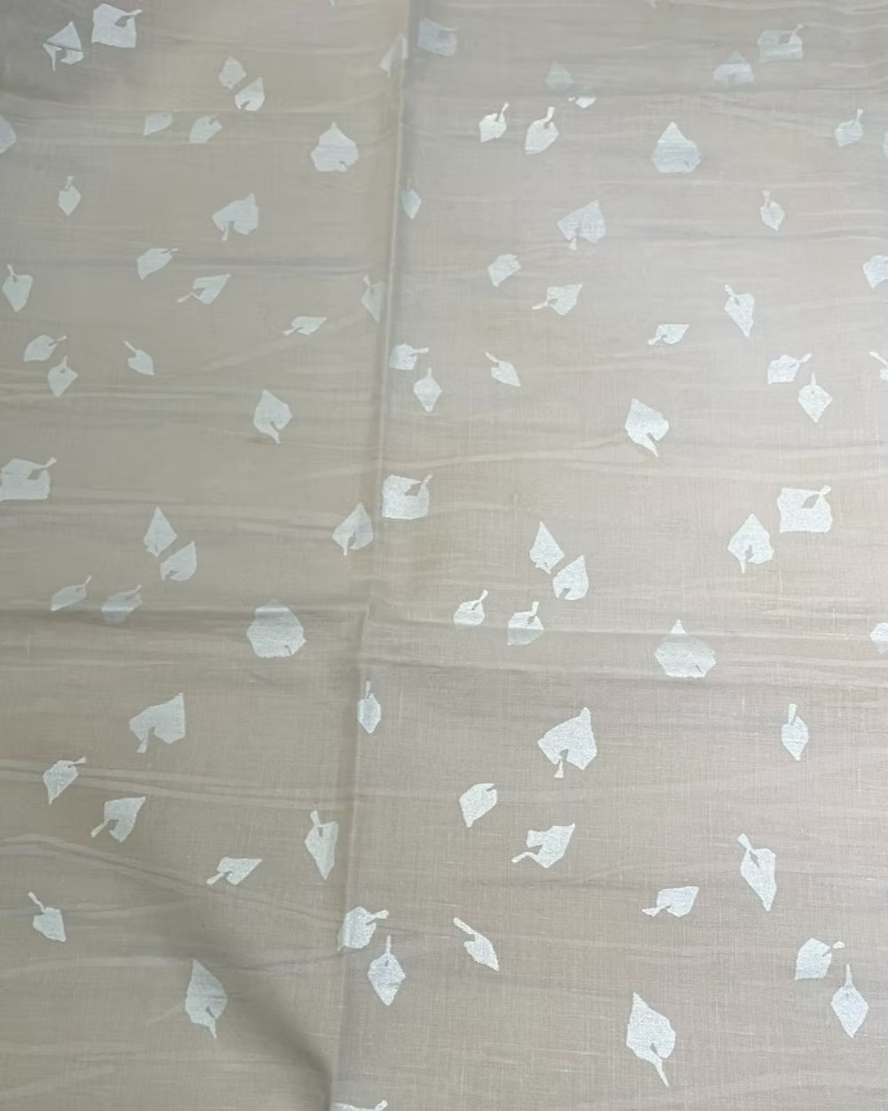 Pearl Ink Leaves on Lt Taupe Hand-Marbleized Linen