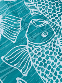 White Pescé on Teal Marbleized Linen