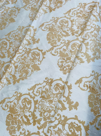 Camel Baroque Floral on Cream Silk Dupioni