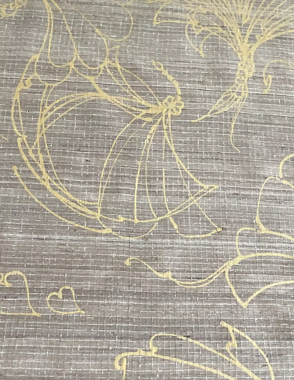 Gold Fans on Taupe Silk Basket Weave