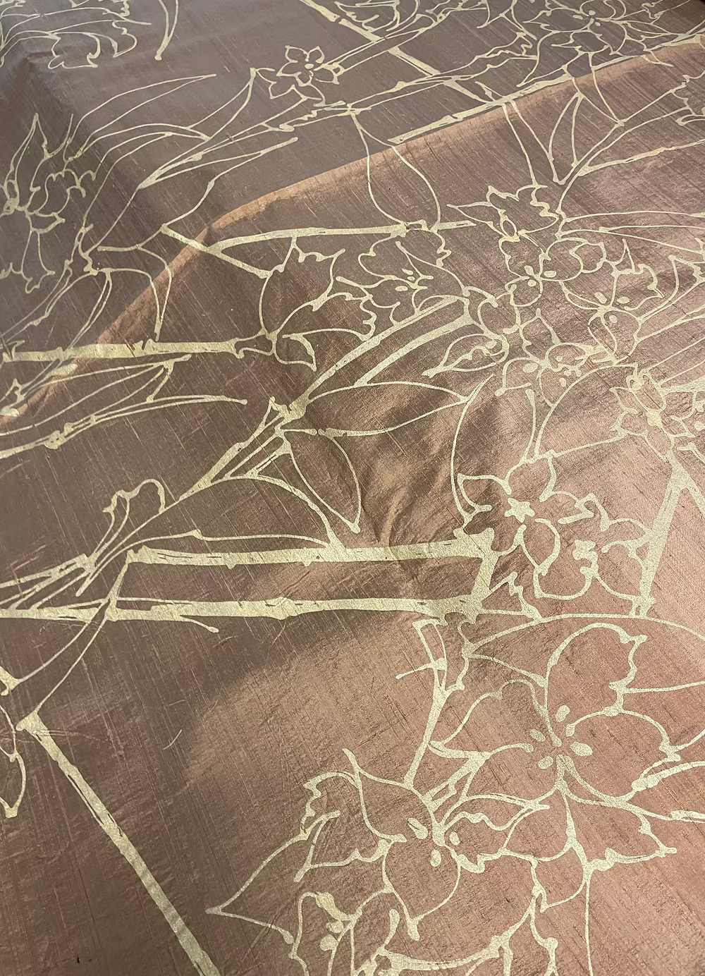 Gold Japonica on Backed Copper Silk Dupioni