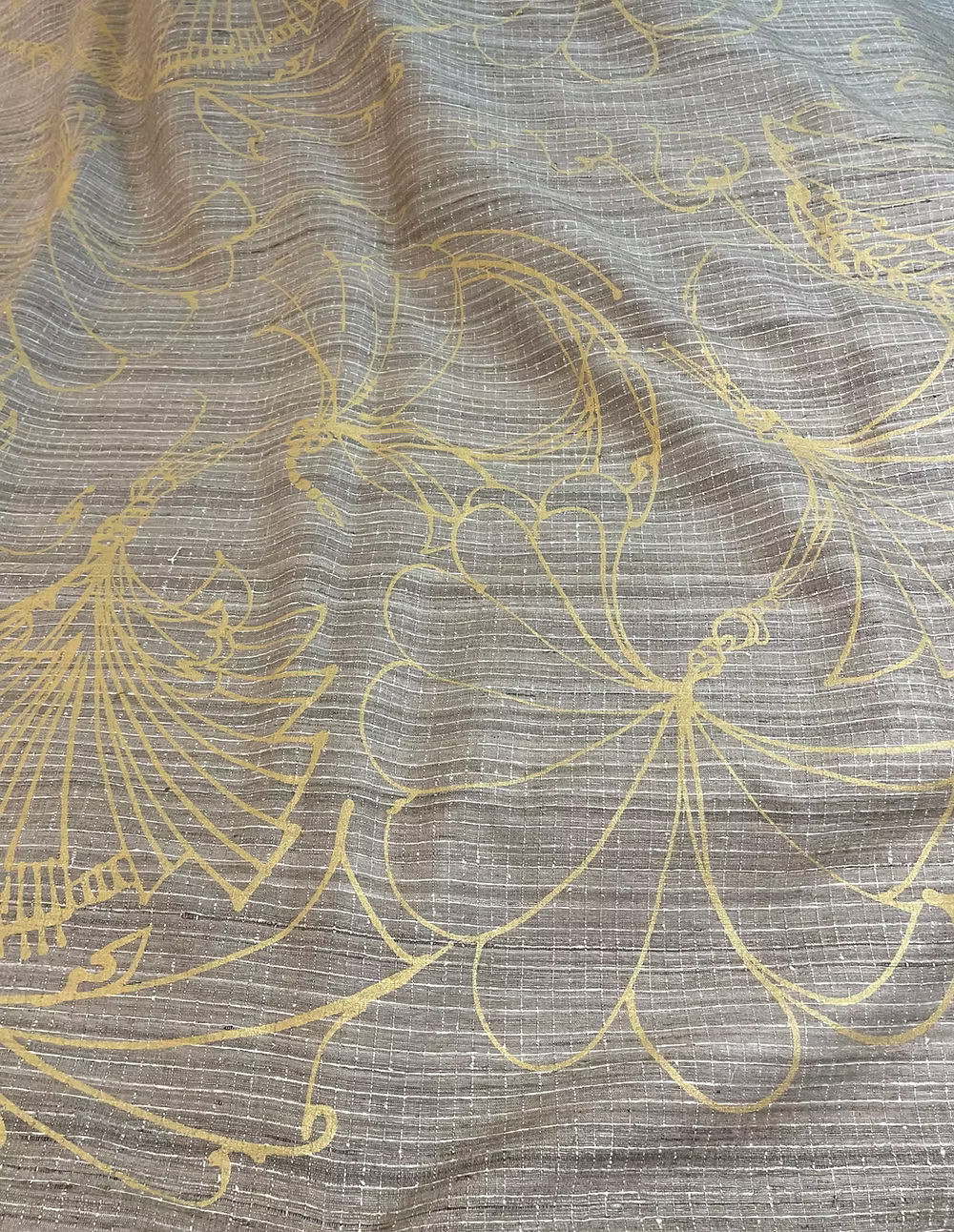 Gold Fans on Taupe Silk Basket Weave