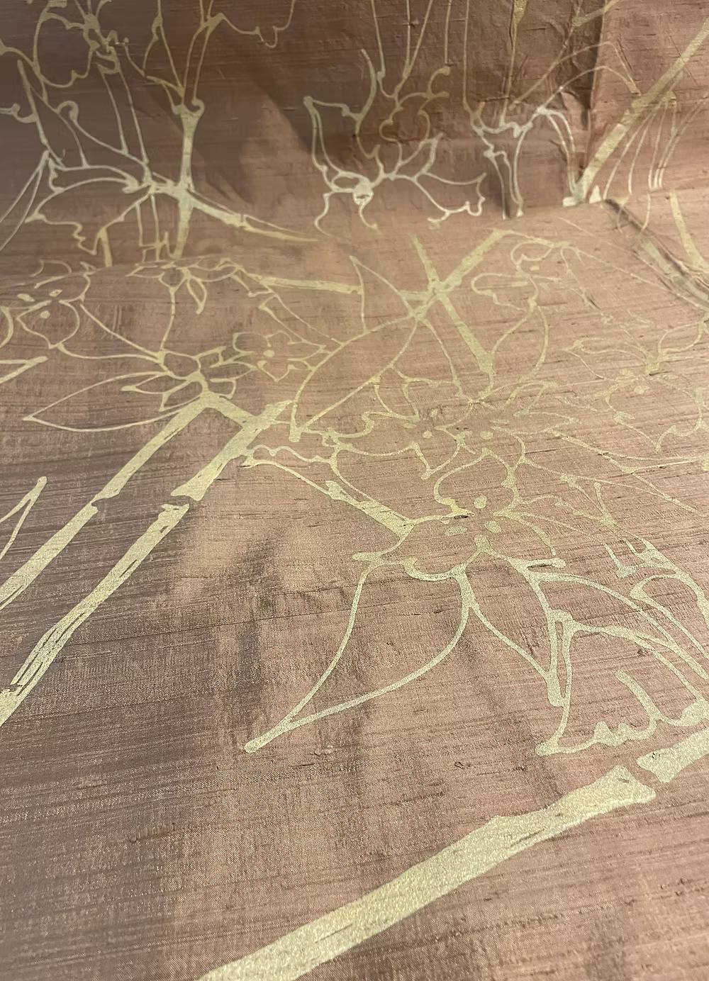 Gold Japonica on Backed Copper Silk Dupioni