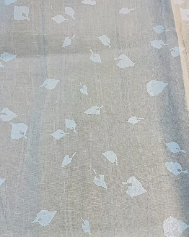 Pearl Ink Leaves on Lt Taupe Hand-Marbleized Linen