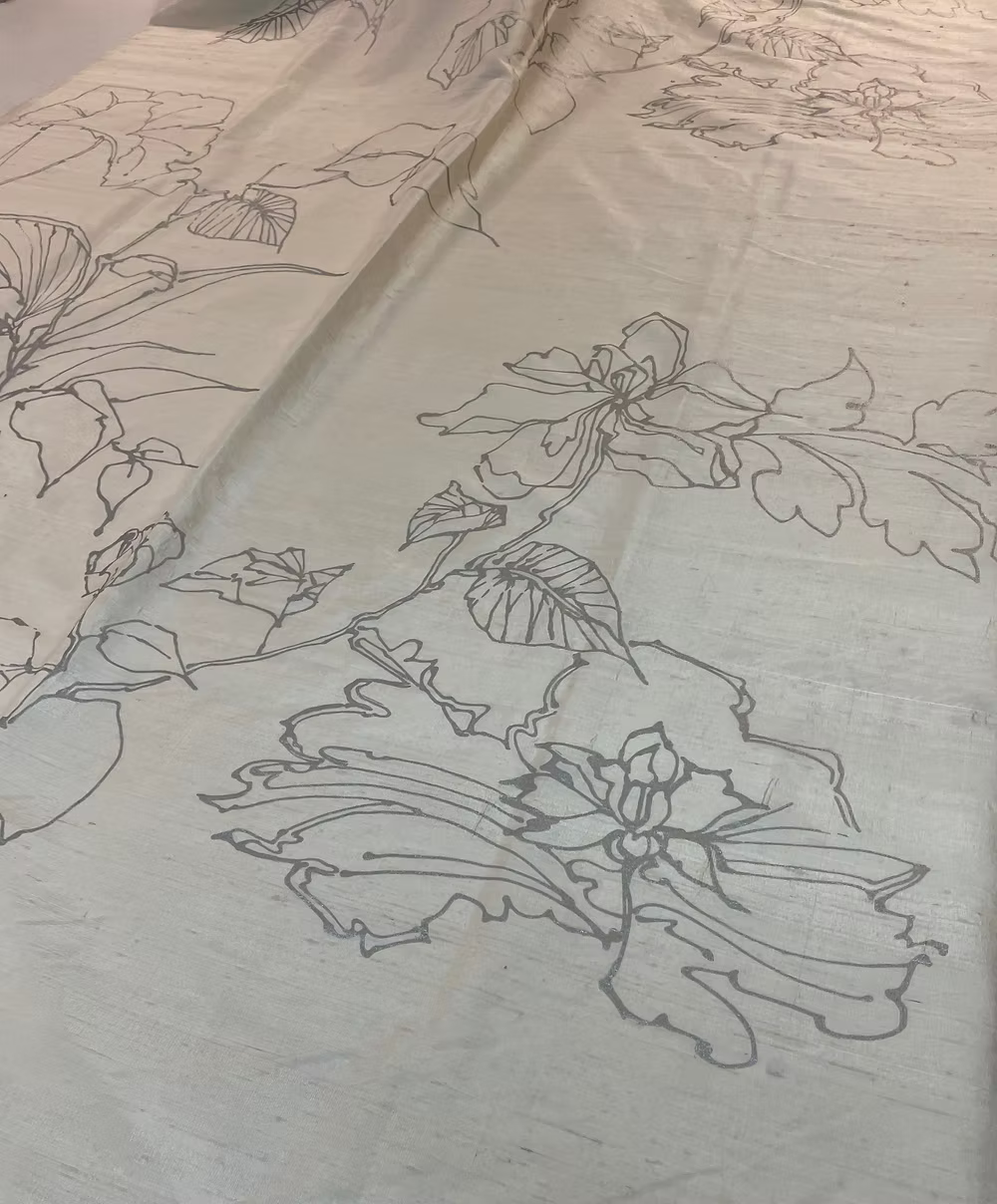 Silver Lotus Pods on Cream Silk Dupioni
