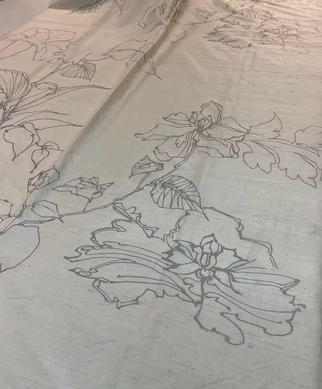 Silver Lotus Pods on Cream Silk Dupioni