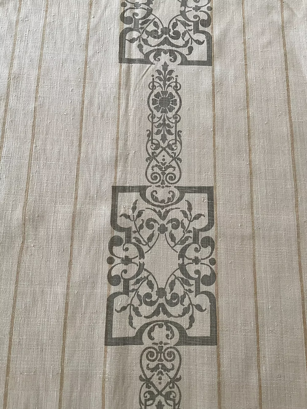 Camel & Taupe Palladian Border on Sand Silk Linen Weave