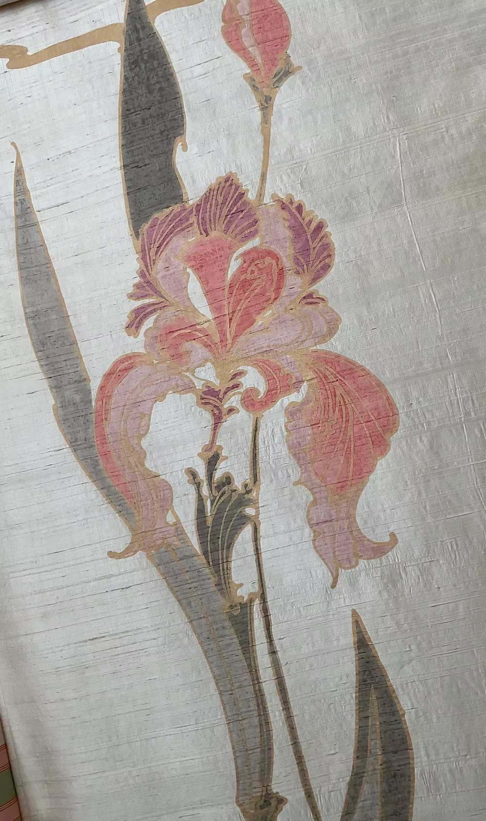Hand-Painted Floral Tapestry on Silk Dupioni