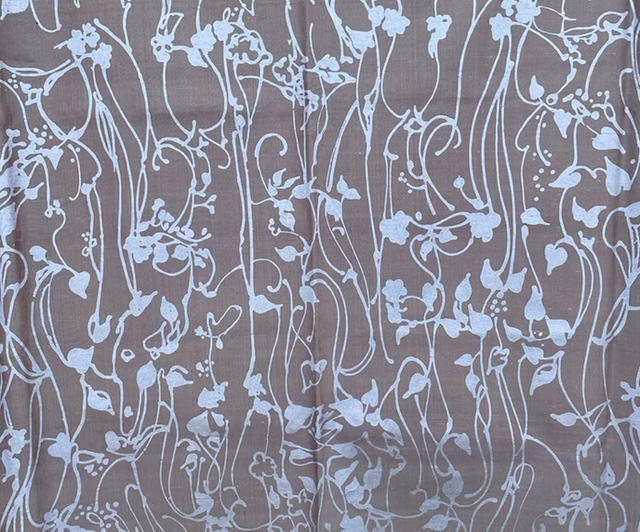 Silver Viney Leaves on backed Silver-Burgundy Silk Dupioni