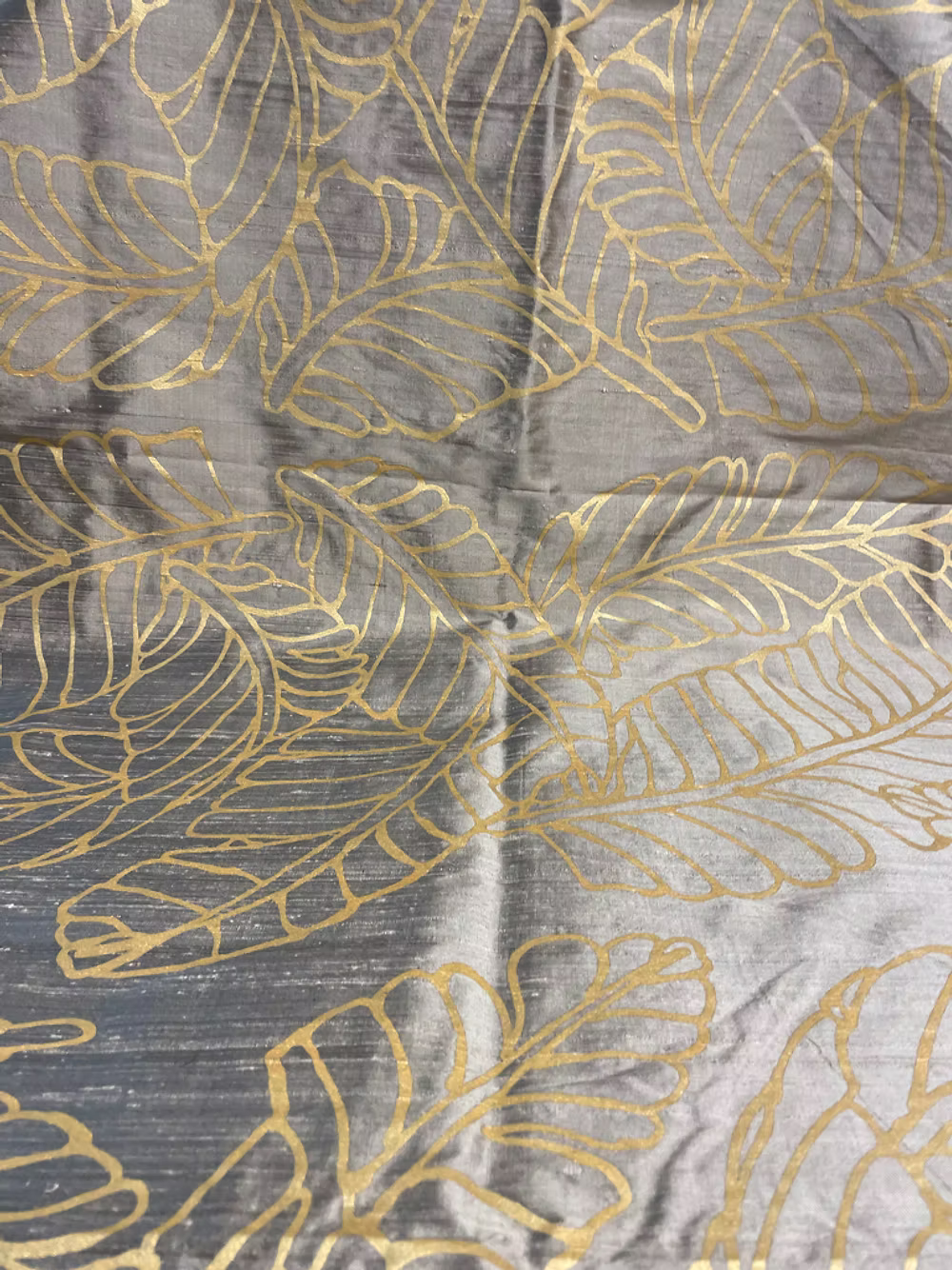 Small Gold Plantains on Bronze Silk Dupioni