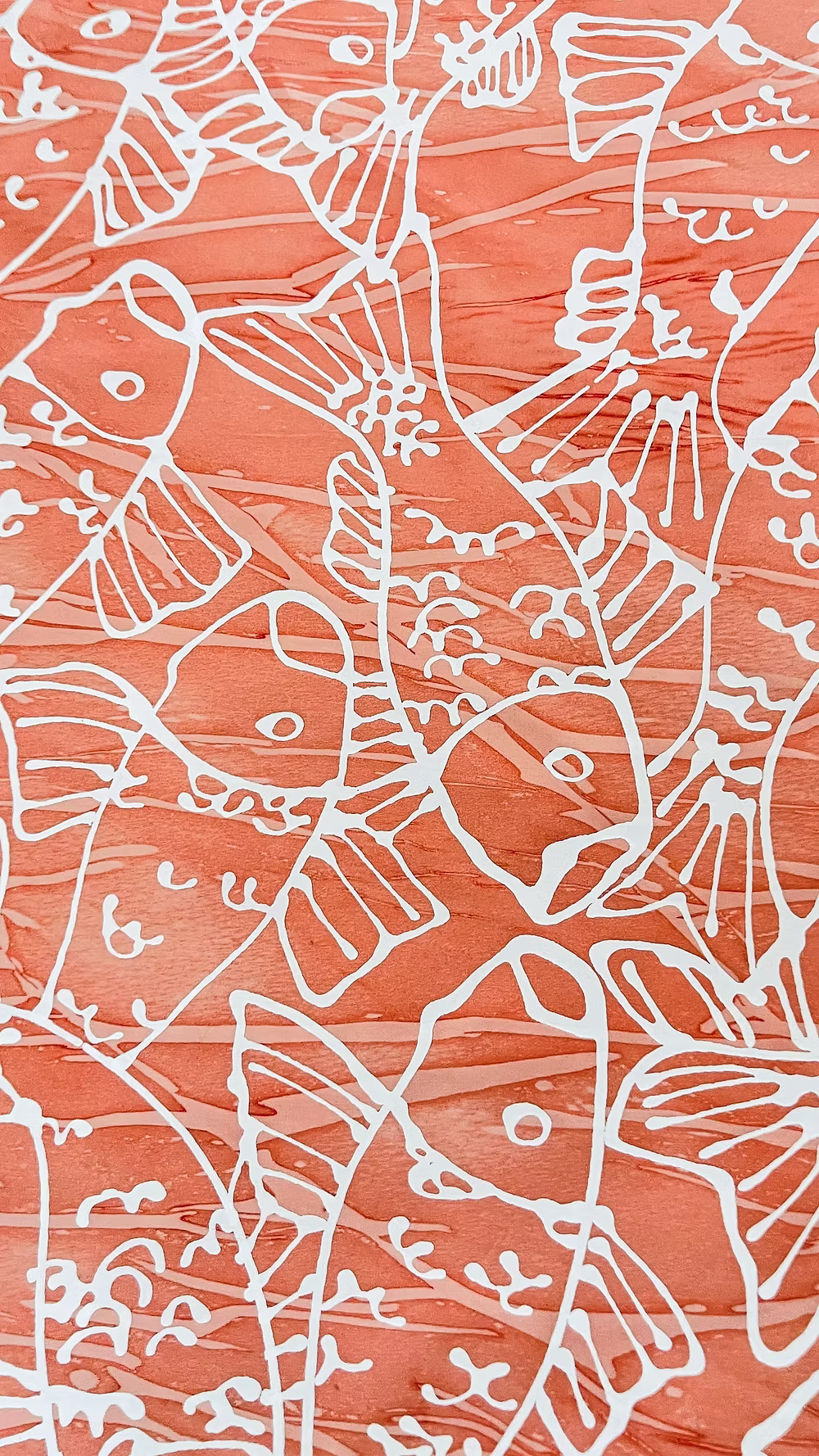 White Ginza Babies on Marbleized Peach Cotton Sateen