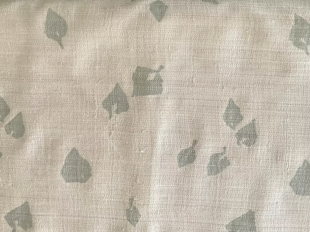 Taupe Leaves on Sand Silk Linen Weave