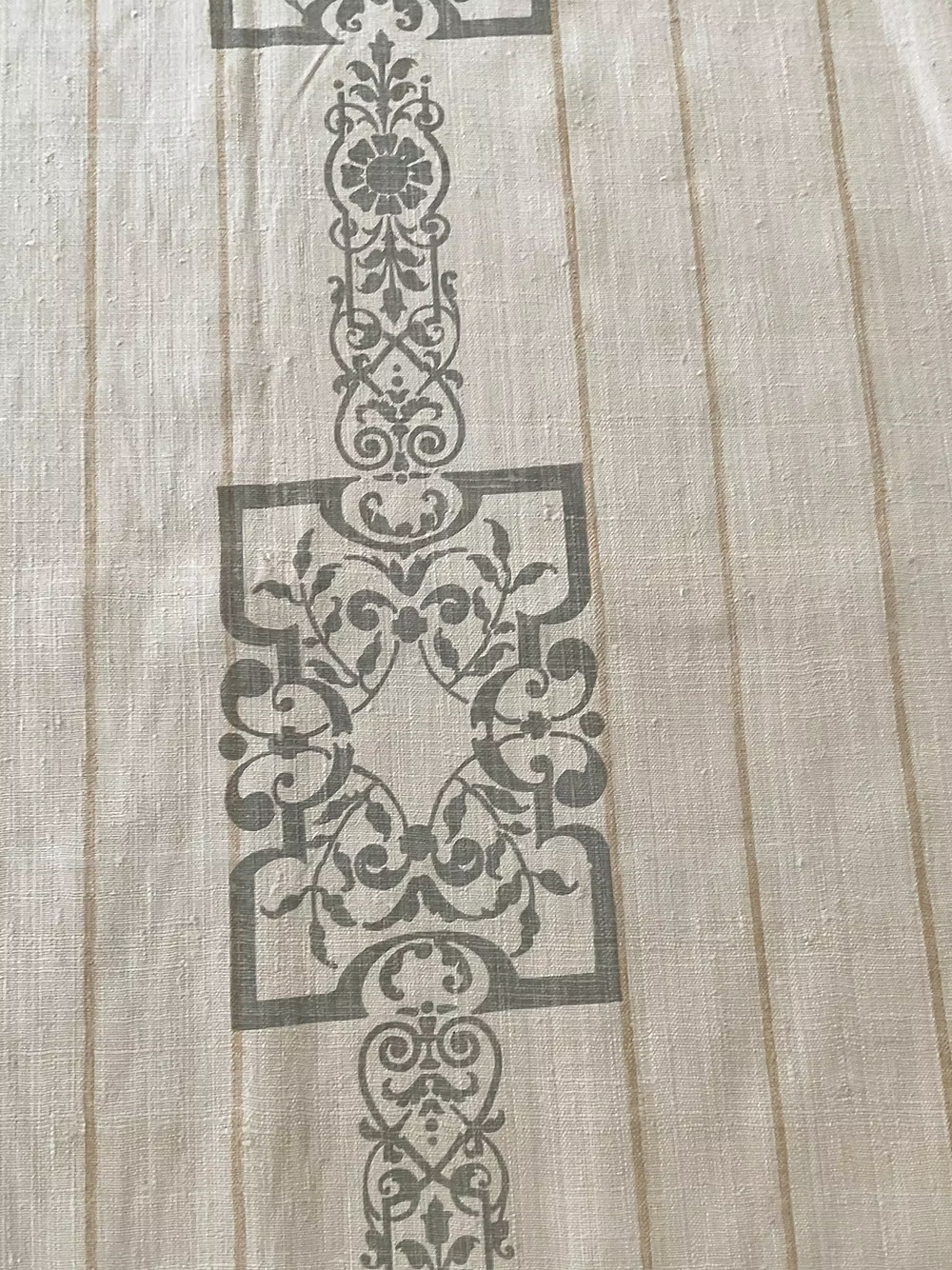 Camel & Taupe Palladian Border on Sand Silk Linen Weave
