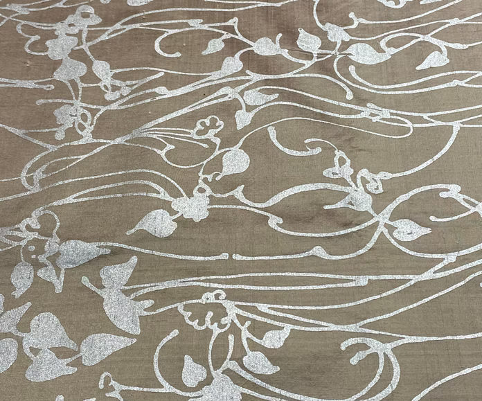 Silver Viney Leaves on backed Silver-Burgundy Silk Dupioni