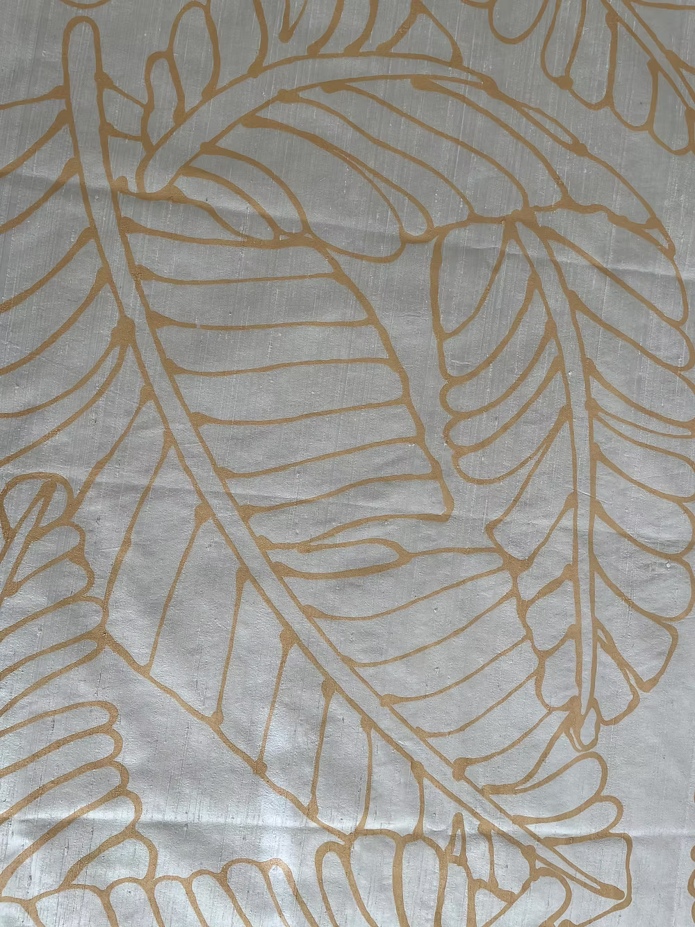 Large Gold Plantains on backed Ivory Silk Dupioni