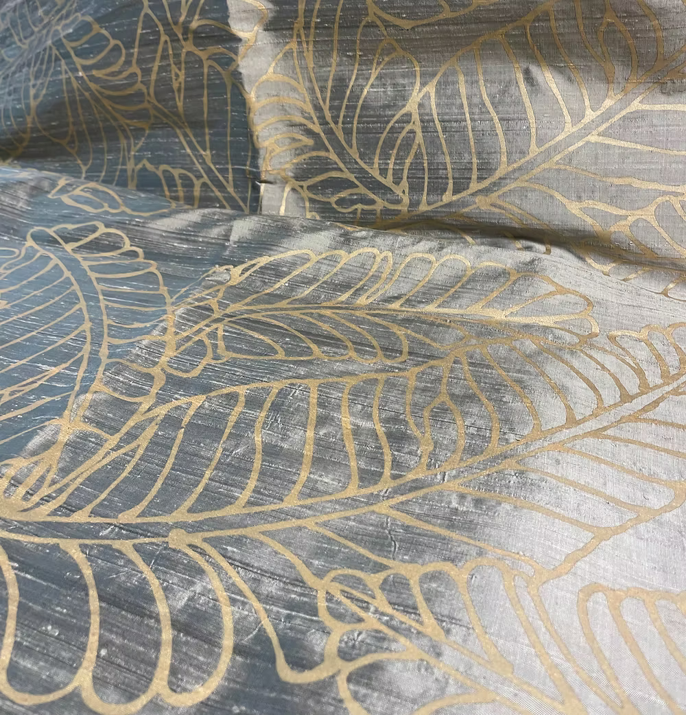 Gold Small Plantains on Olive Silk Dupioni