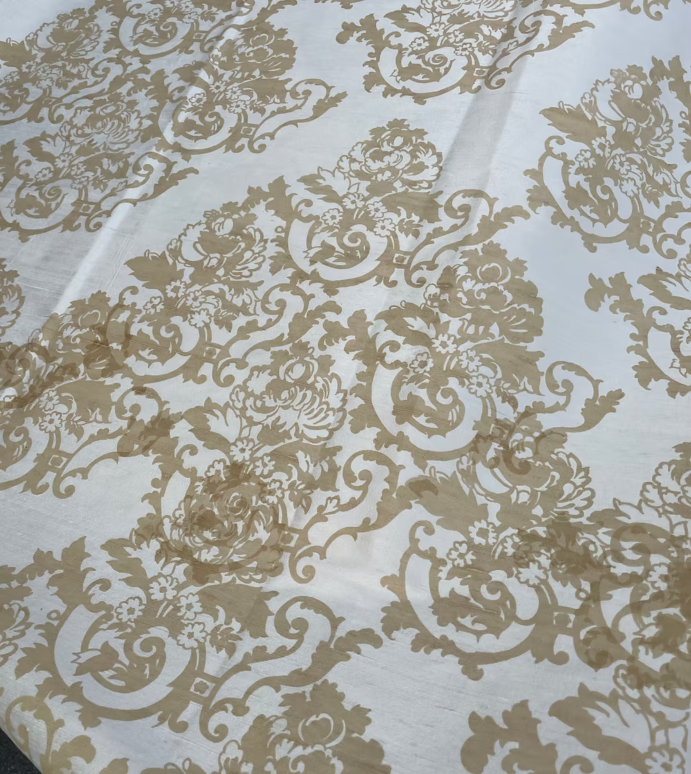 Taupe Baroque Floral on Cream Silk Dupioni
