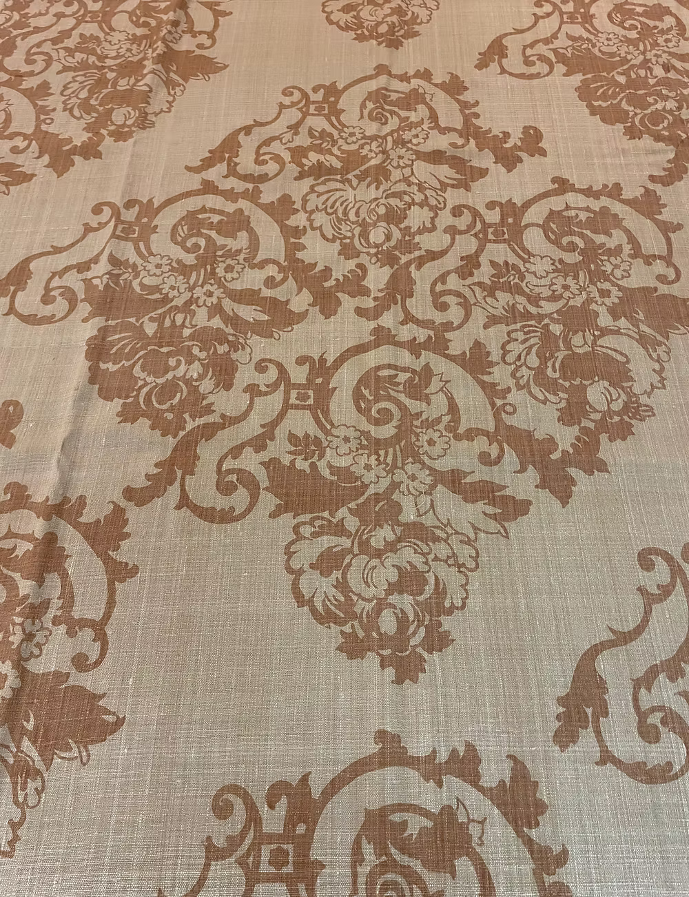 Fawn Baroque Floral on Tobacco Silk Linen Weave
