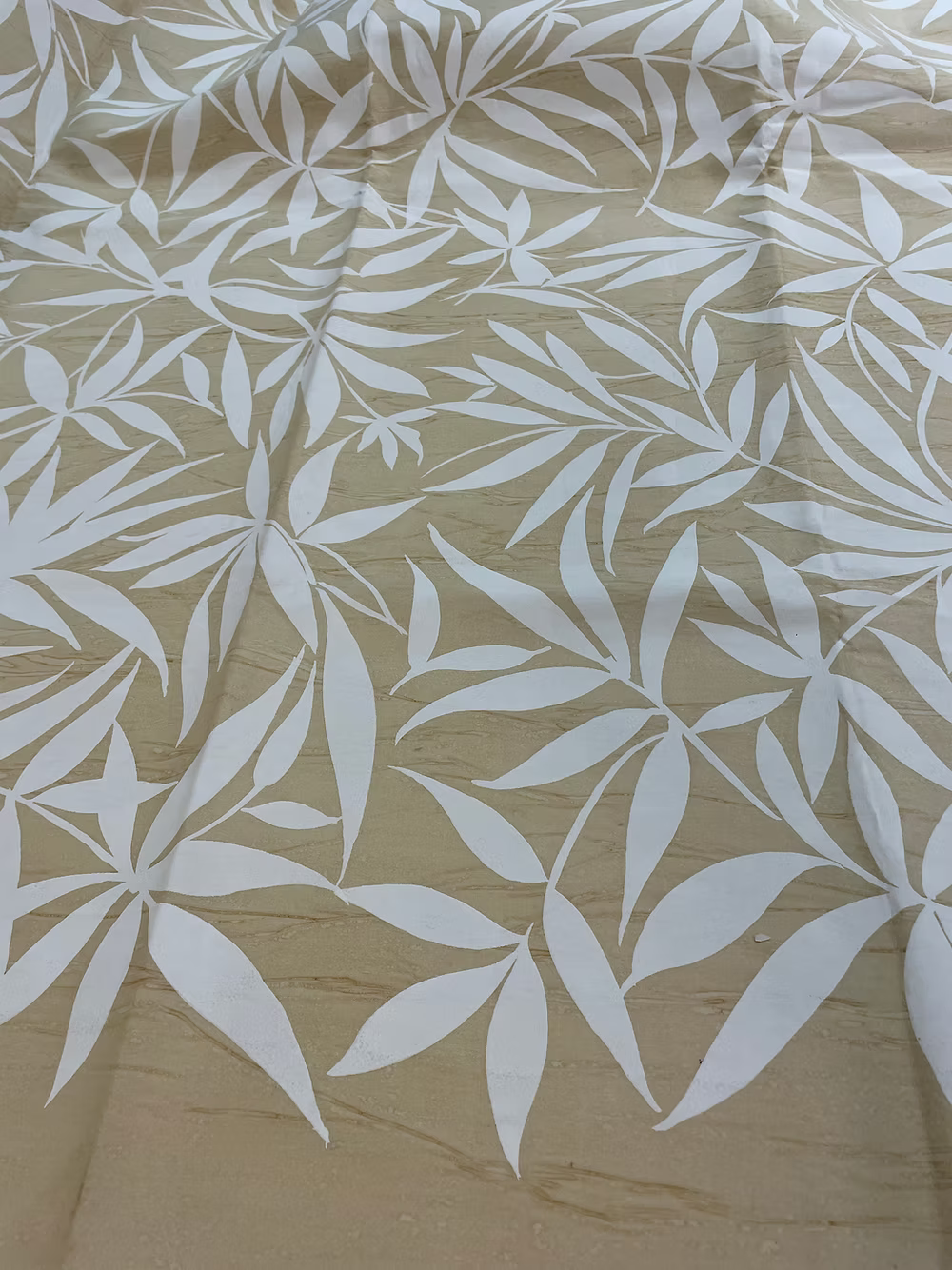 White Chia design on Sand Hand-Marbleized Cotton Sateen