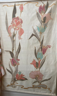 Hand-Painted Floral Tapestry on Silk Dupioni