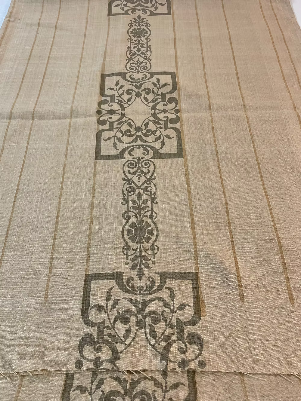 Camel & Taupe Palladian Border on Sand Silk Linen Weave