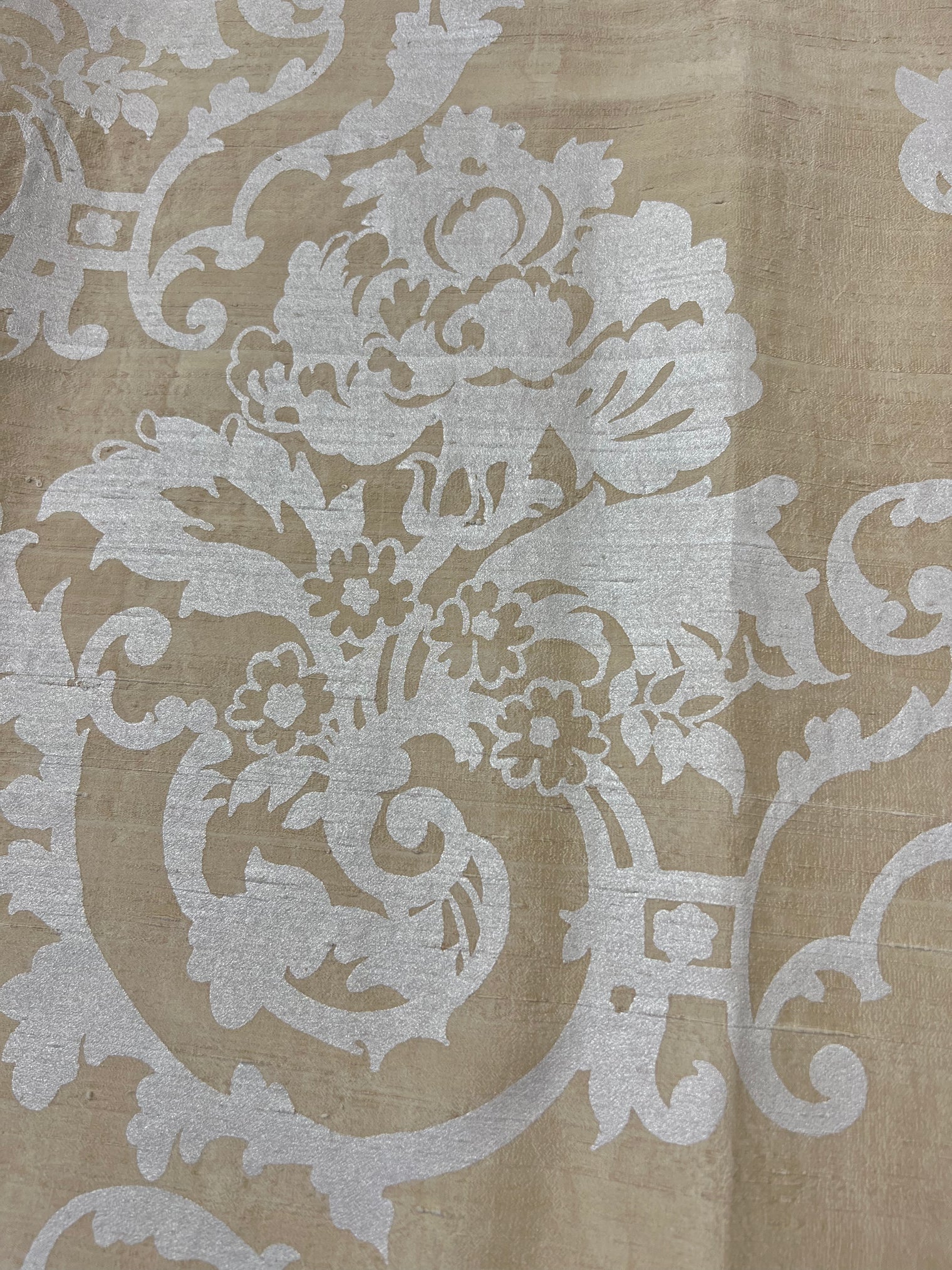 Barbara Beckmann Designs  Pearl Baroque Floral on Cream Marbleized Cotton Sateen