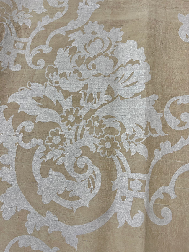 Barbara Beckmann Designs  Pearl Baroque Floral on Cream Marbleized Cotton Sateen