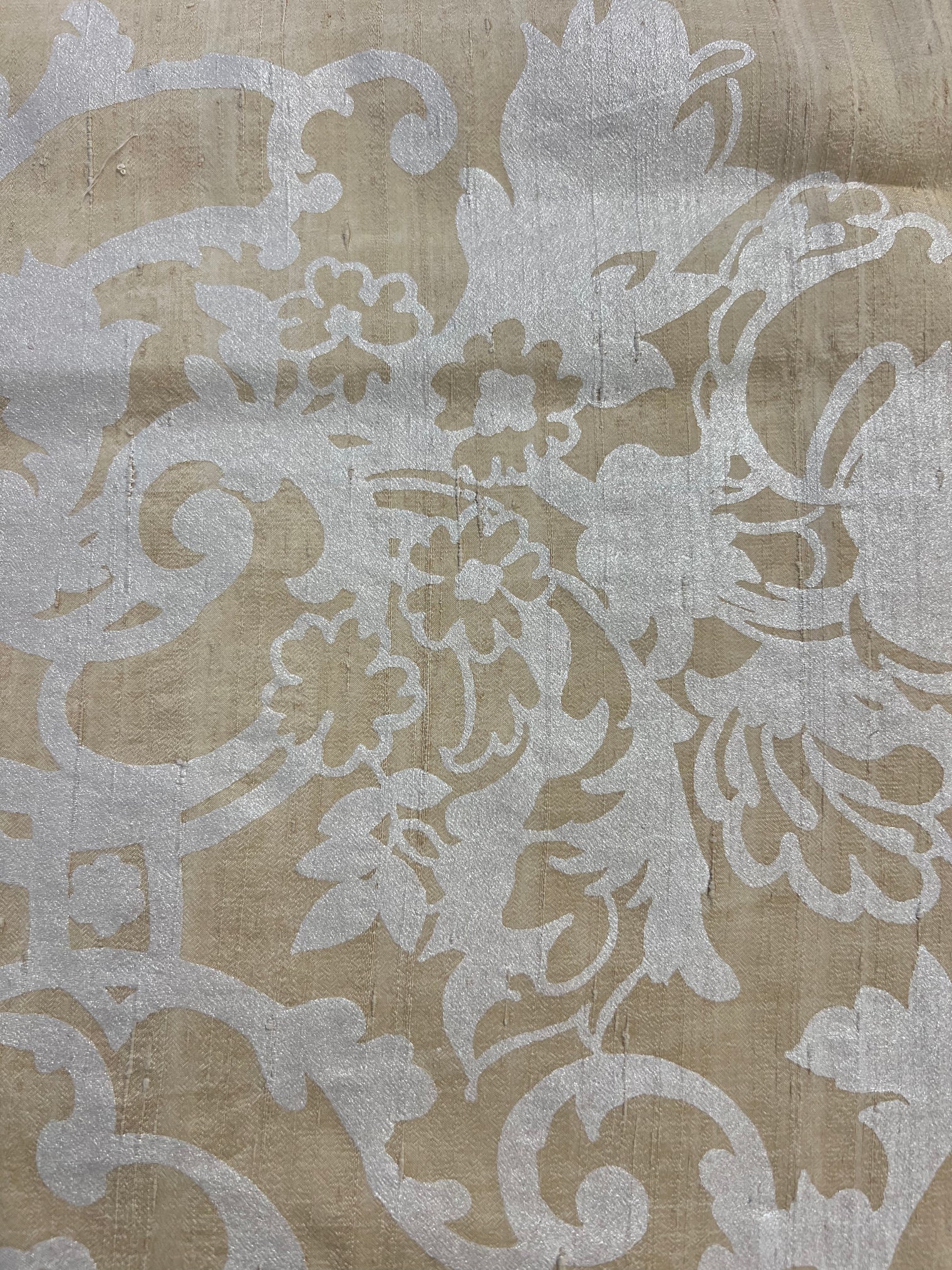 Barbara Beckmann Designs  Pearl Baroque Floral on Cream Marbleized Cotton Sateen