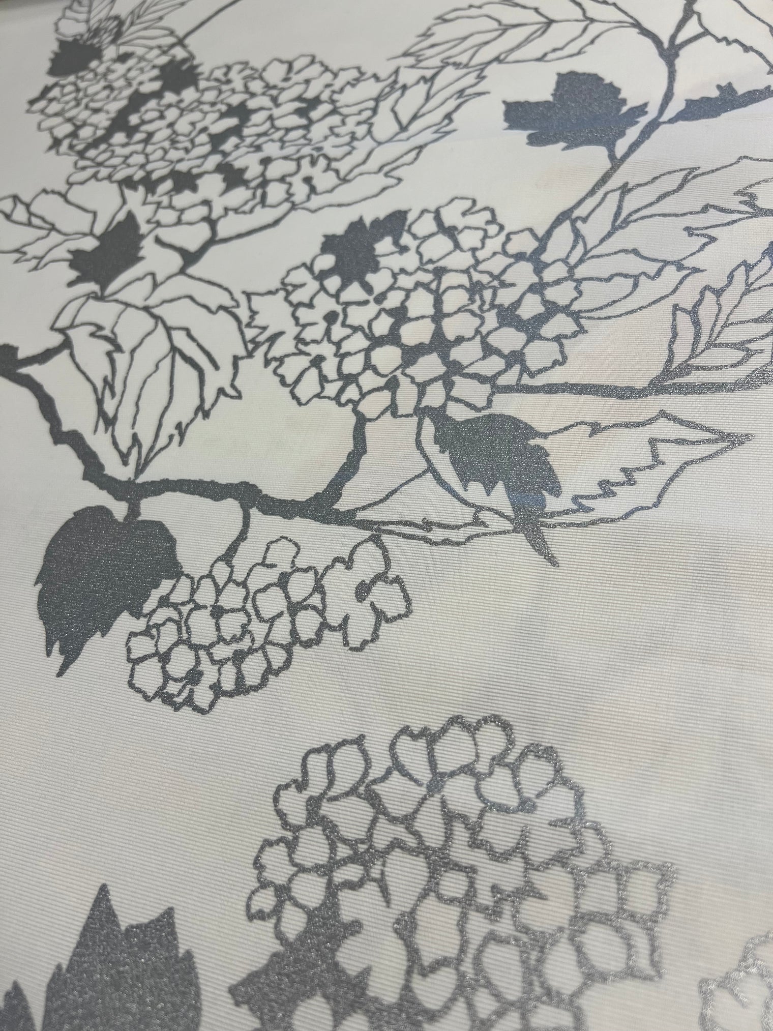 Hydrangea in Silver on Cotton Faille Table Cloth