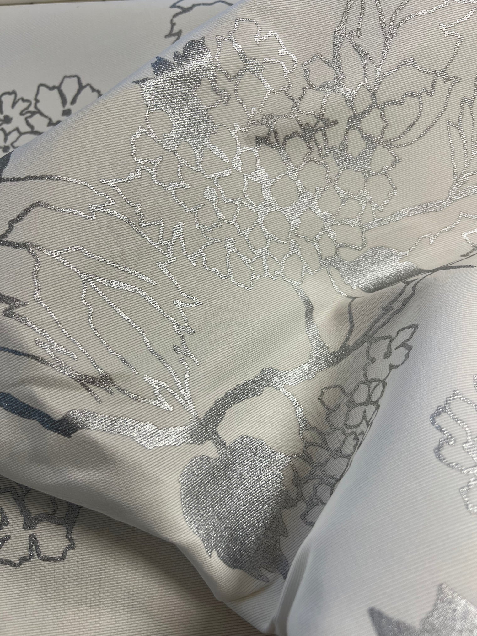 Hydrangea in Silver on Cotton Faille Table Cloth