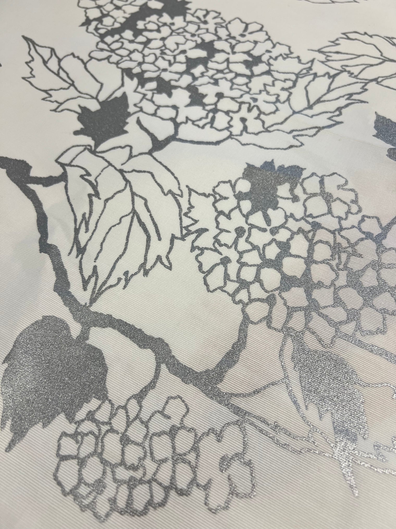 Hydrangea in Silver on Cotton Faille Table Cloth