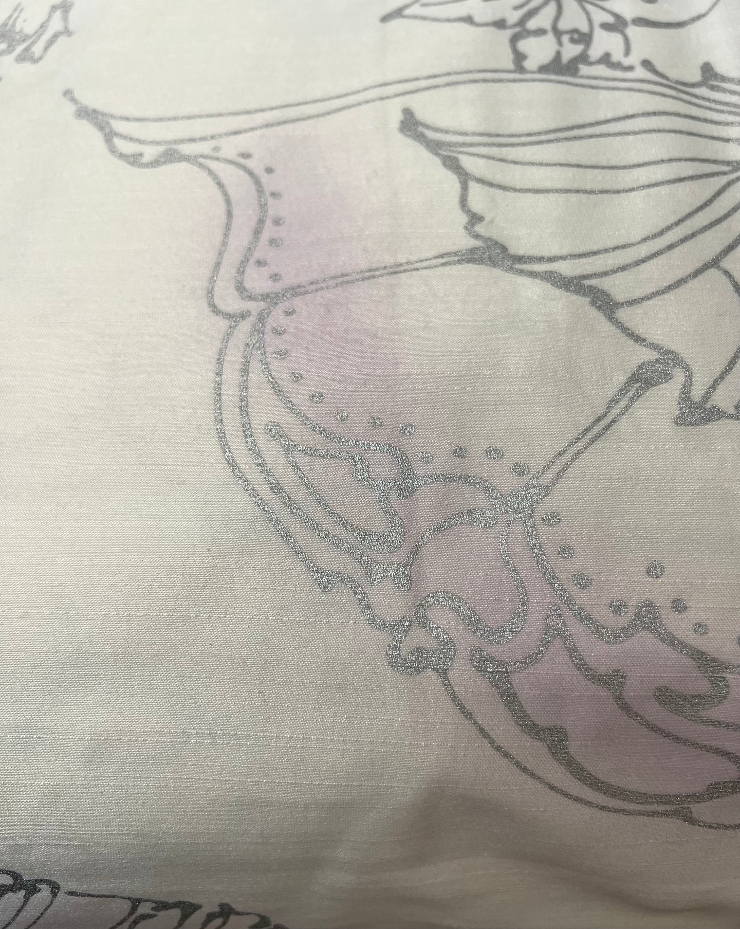 Barbara Beckmann Designs  Silver Lotus Pods with Lavender on Ivory Synthetic