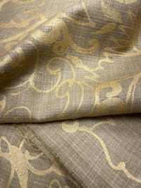 Barbara Beckmann Designs  Gold Renaissance Floral on Tobacco Silk Linen Weave