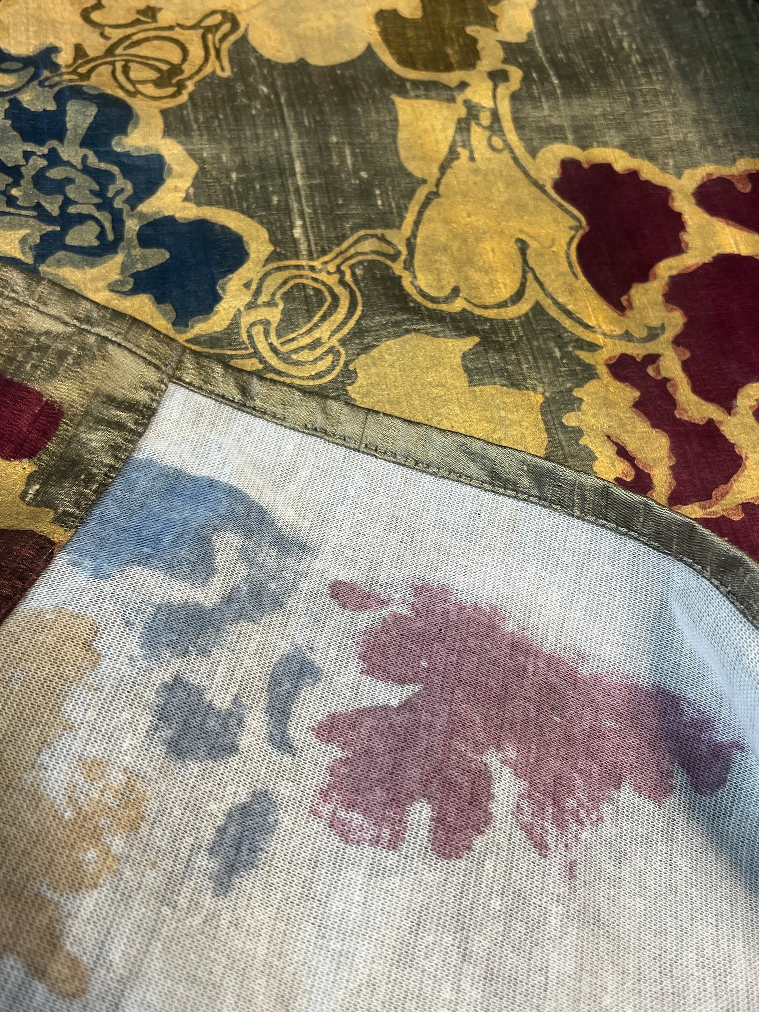 Barbara Beckmann Designs Baroque Floral Hand-painted on Olive Gold Silk Dupioni