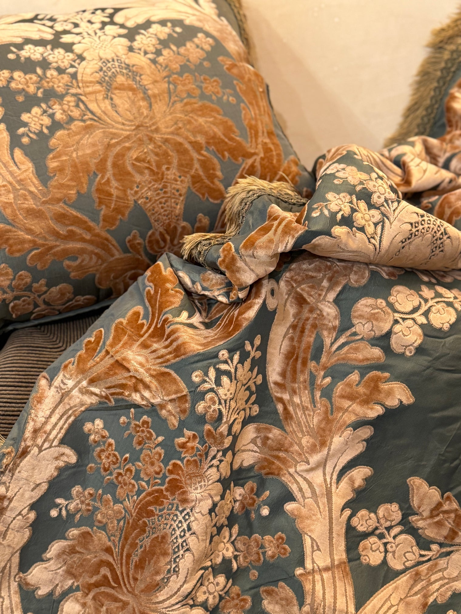 1880 Paris Silk & Velvet Facing Pair of Drapery Panels