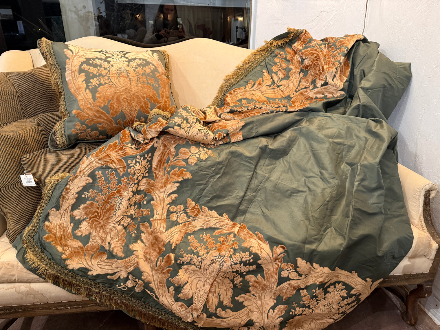 1880 Paris Silk & Velvet Facing Pair of Drapery Panels