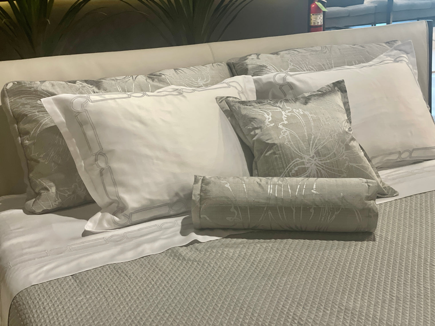 Silver Tulips Neck Roll Pillow