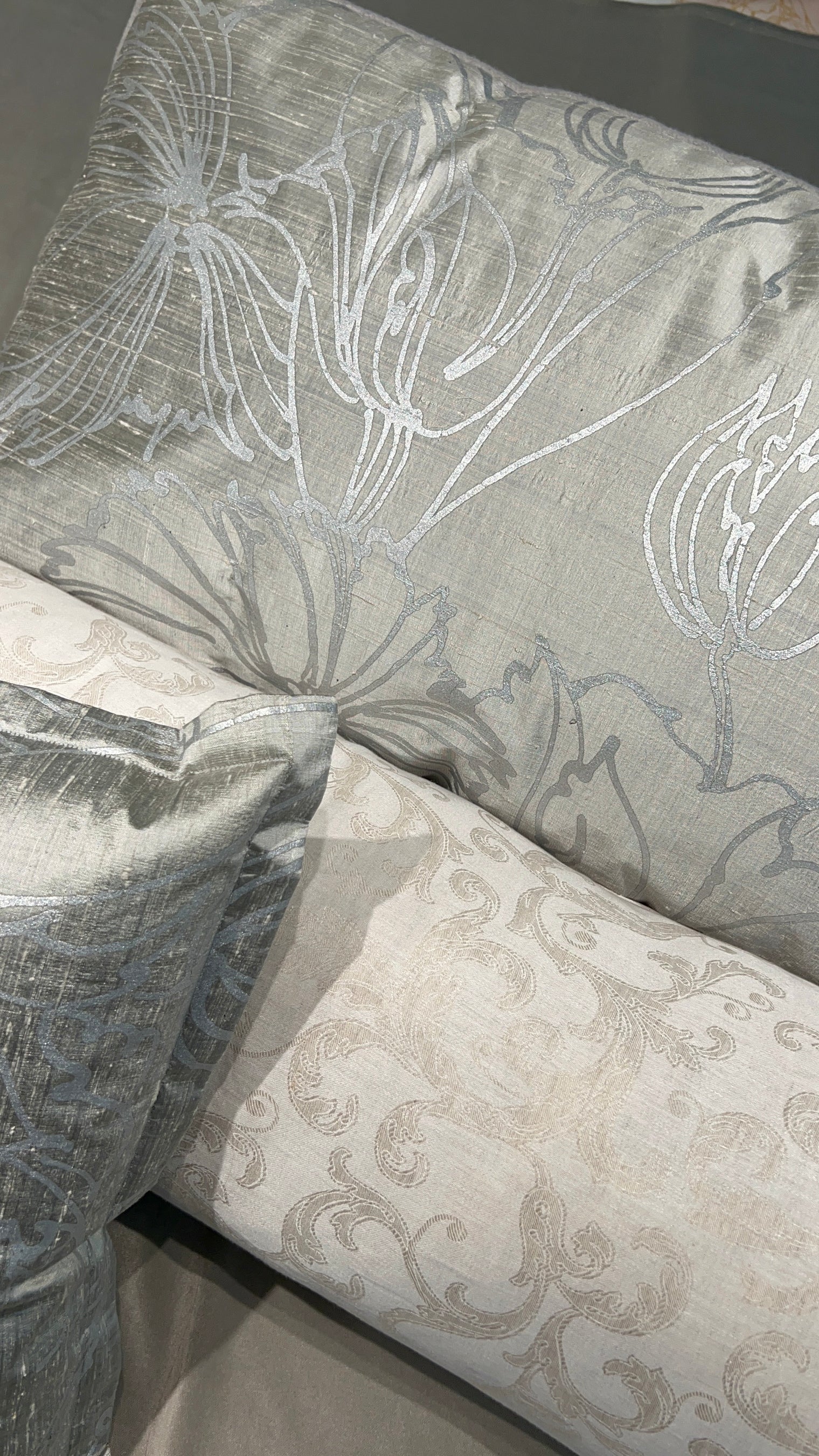 Boxed Pillow of Silver Tulips & St. Anton Cashmere